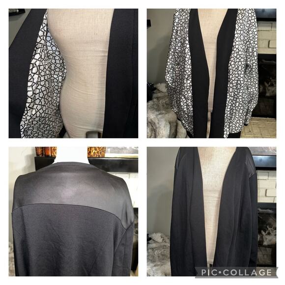 PURE ENERGY Reversible Jacket Black Collarless Open Front Plus 26-28 Cardigan - Picture 1 of 14